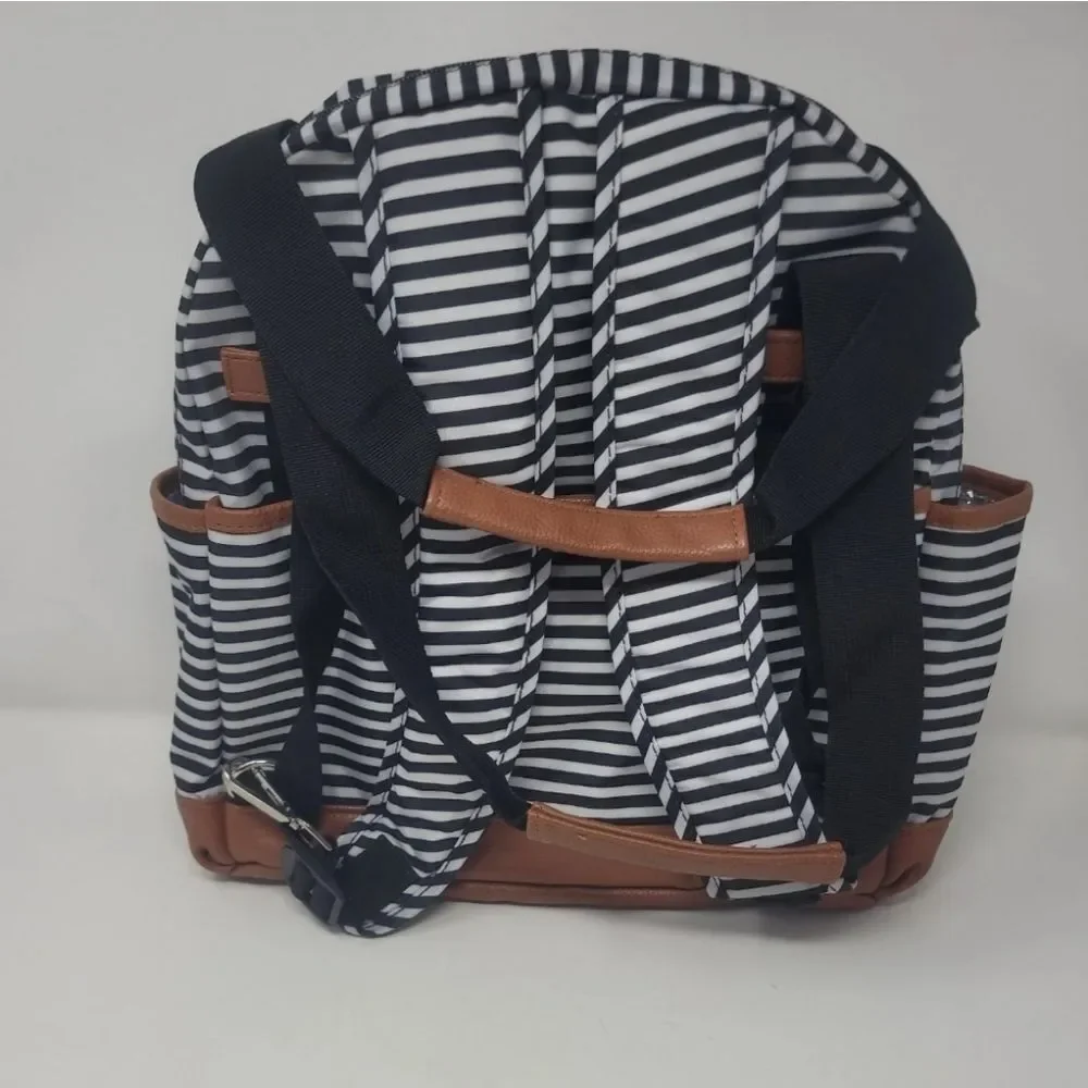 iPack baby bowling diaper bag backpack black white striped faux vegan leather